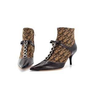 New Y2K Vintage Dior Galliano Heart Charm Monogram Bow Pointed Toe Boots 37.5